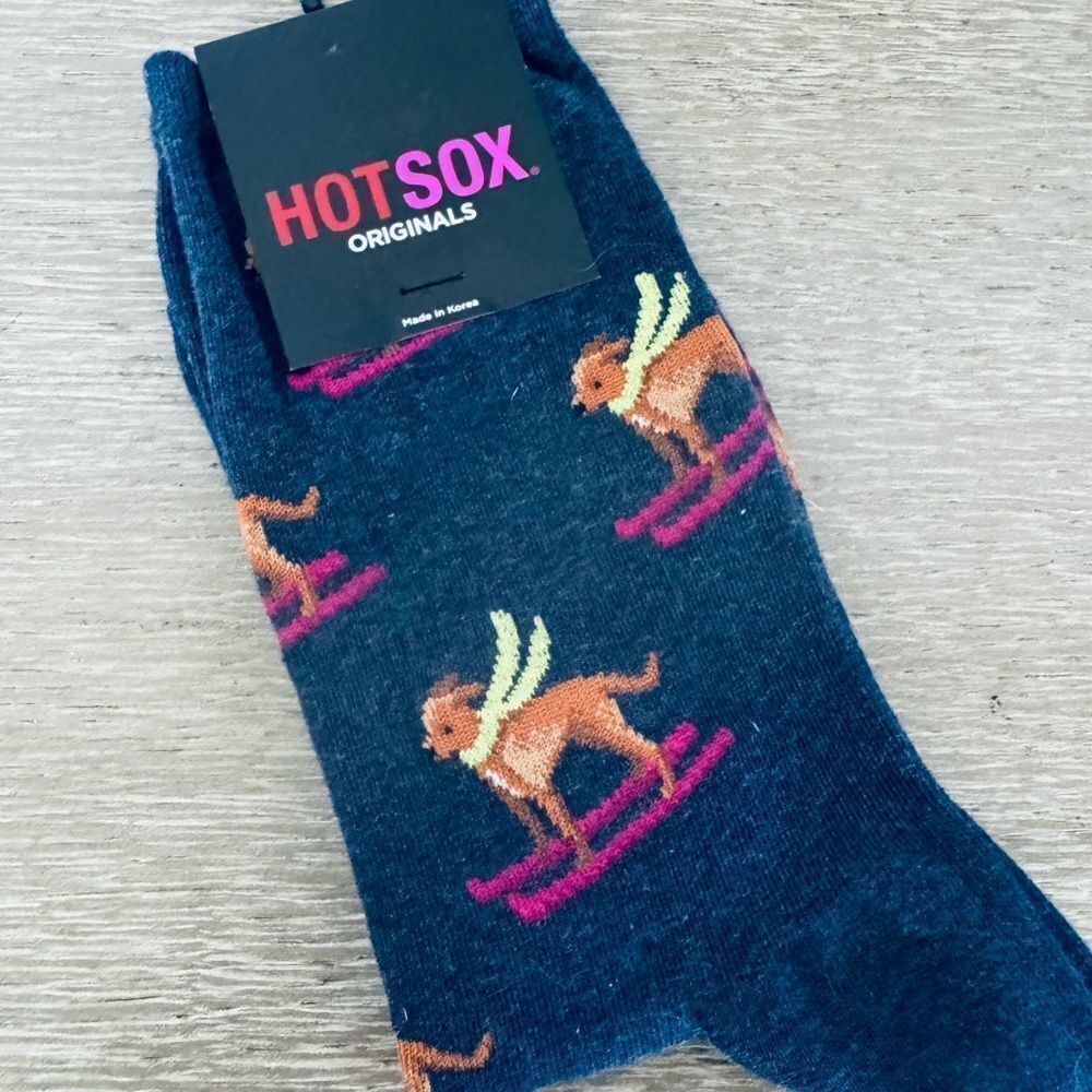 Hotsox Winter Ski Dog Print Holiday Festive Fun Socks
